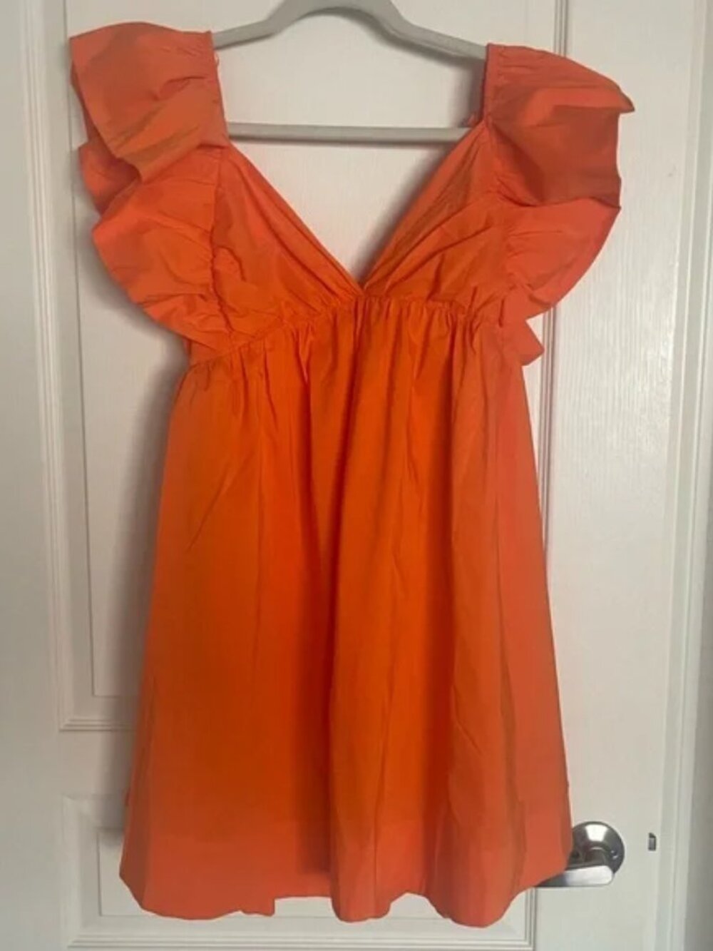 Ruffle Tie Back Poplin Babydoll Dress - Orange